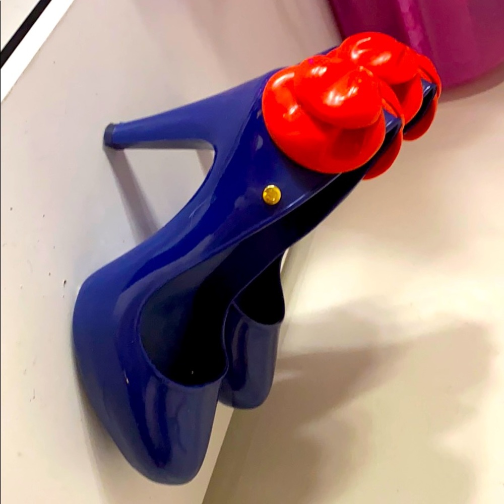 Melissa blue and red with bow plastic heels